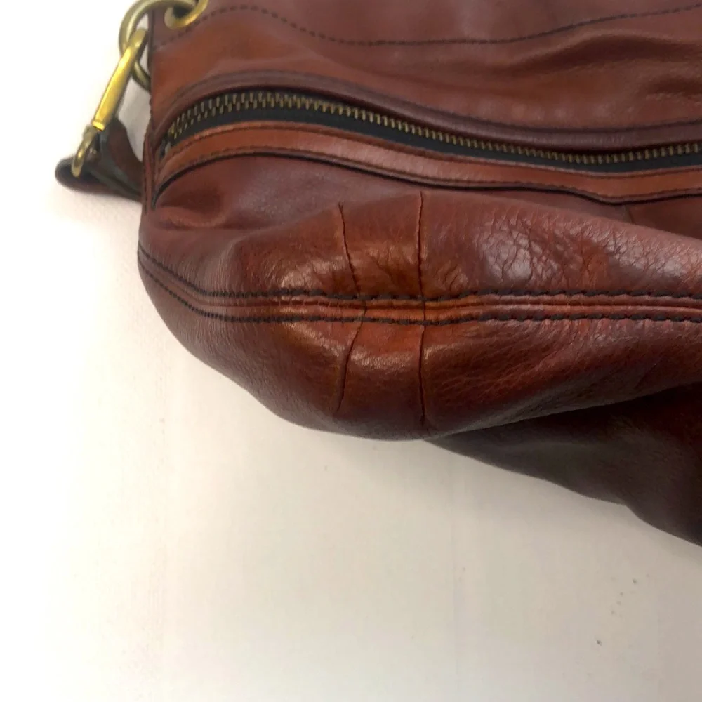 Fossil Women’s Long Live Vintage Leather Explorer Hobo Bag Dark Brown - Picture 13 of 16